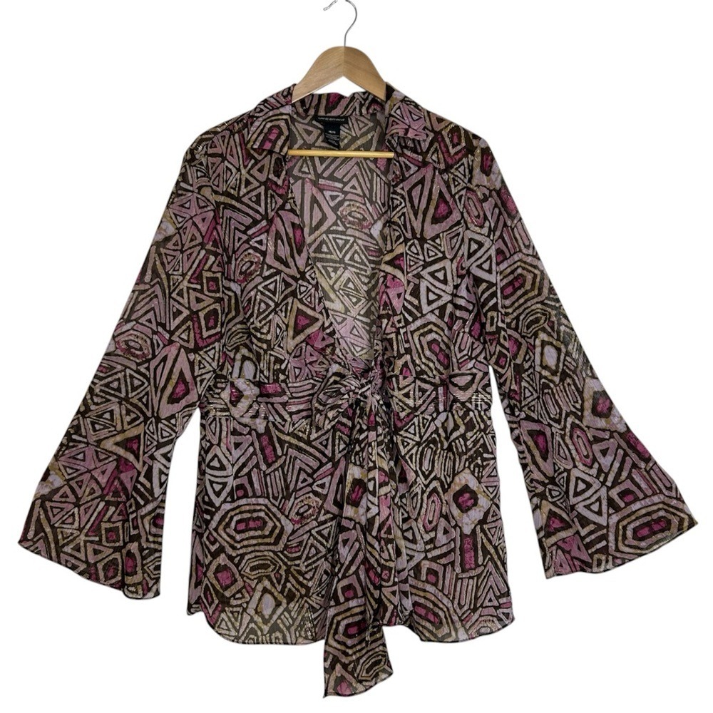 Lane Bryant Sheer Metallic Retro Long Sleeve Tie Front Cárdigan Blouse 14/16